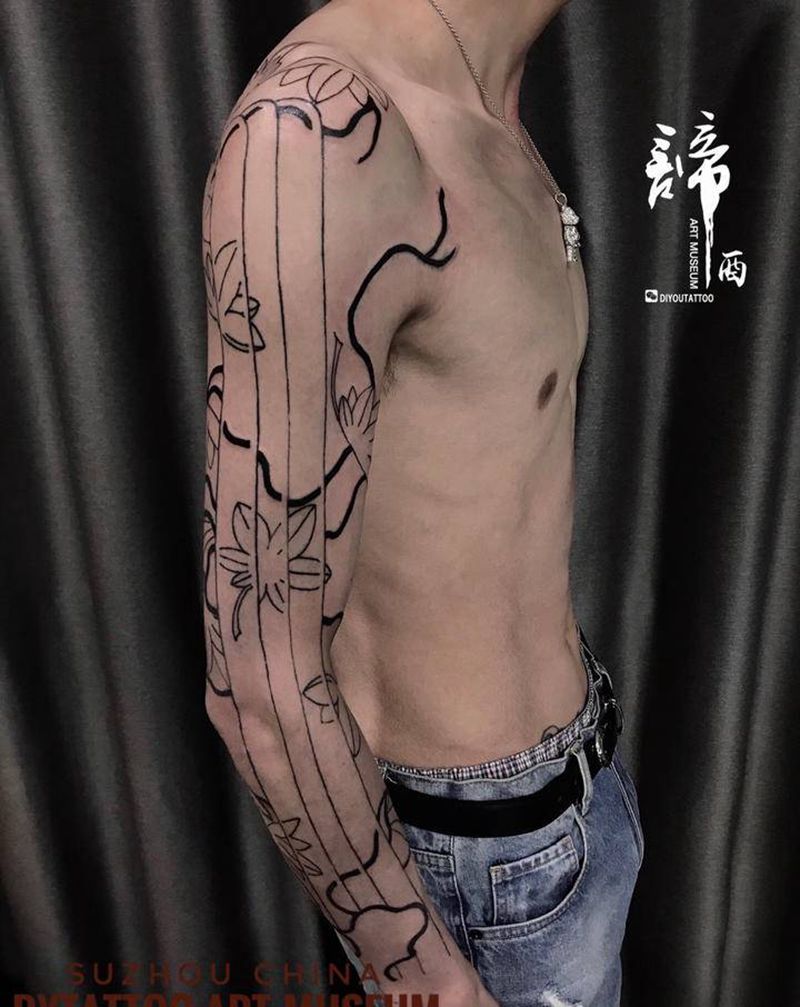 瀑布纹身图片_手臂老传统纹身图案