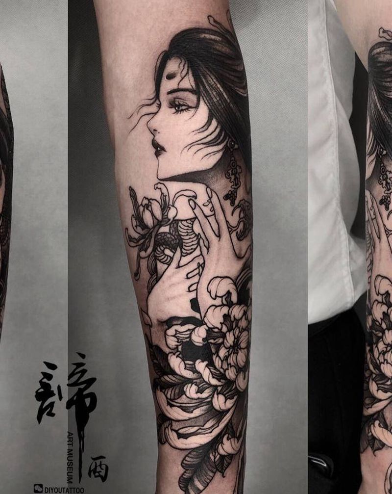 艺妓纹身图片_手臂手部老传统新传统纹身图案