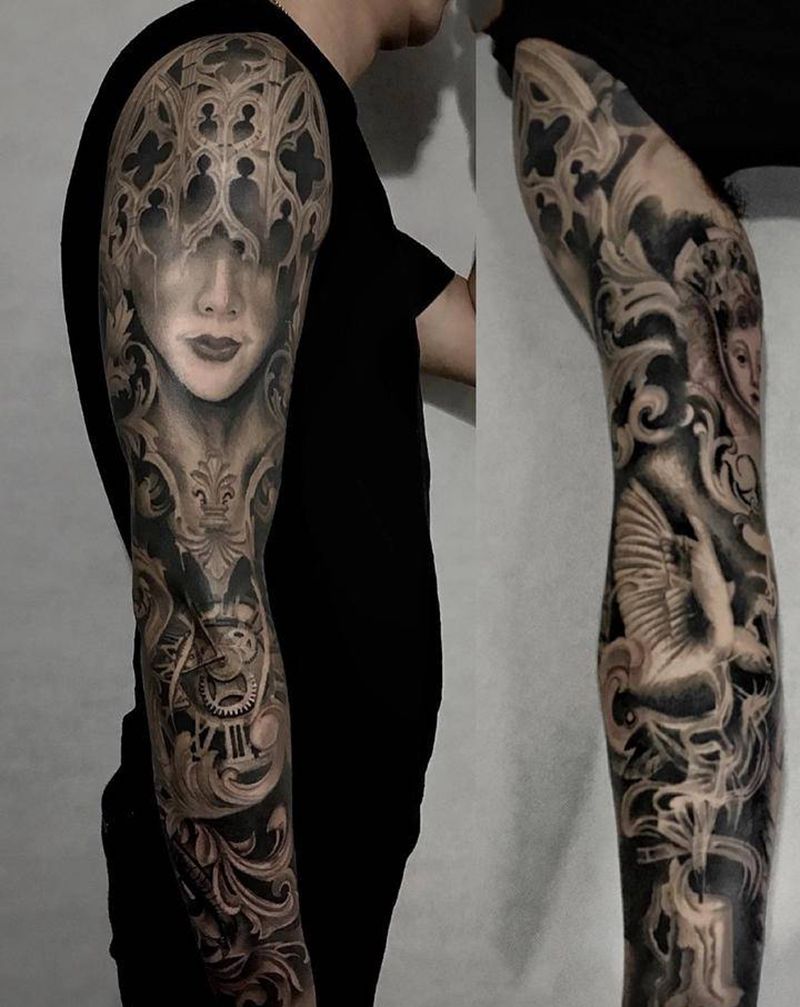 欧美写实花臂纹身图片_手部手臂欧美写实纹身图案