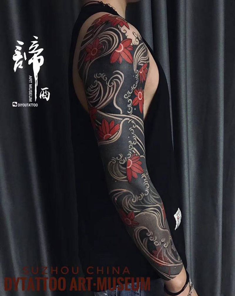 浪臂纹身图片_手部手臂老传统新传统纹身图案