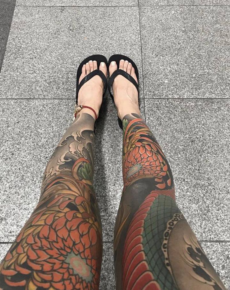 花腿纹身图片_腰部腿部老传统新传统纹身图案