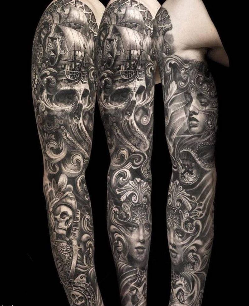 花臂纹身图片_手臂手部老传统新传统纹身图案