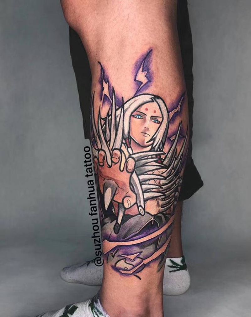 君麻吕纹身图片_腿部New School君麻吕纹身图案