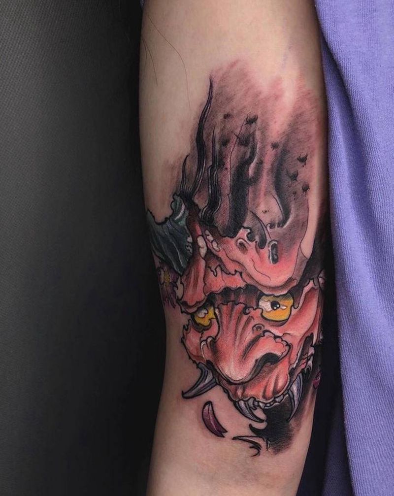 水墨般若纹身图片_手臂水墨般若樱花纹身图案