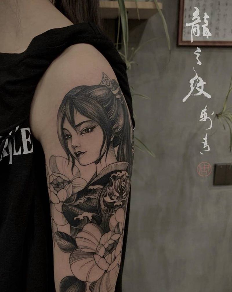 大臂女武士纹身图片_手臂新传统女武士纹身图案