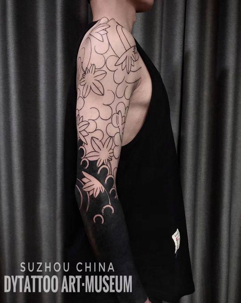 双花臂安排纹身图片_老传统新传统纹身图案