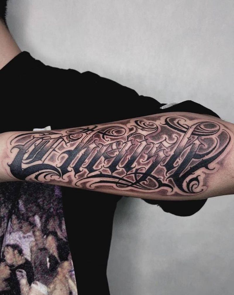 私人订制花体字＃Cherish纹身图片_手臂花体字Cherish纹身图案