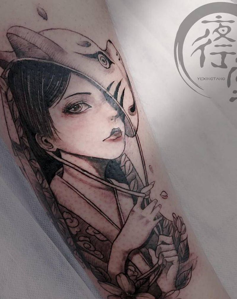 艺妓纹身图片_手臂新传统点刺纹身图案