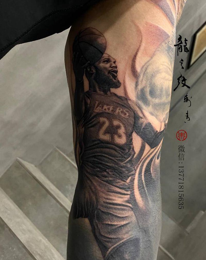 詹姆斯纹身图片_手臂欧美写实篮球詹姆斯湖人纹身图案