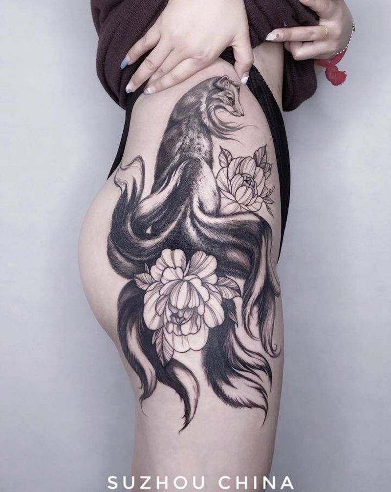 大腿狐狸纹身图片_手臂手部老传统新传统纹身图案