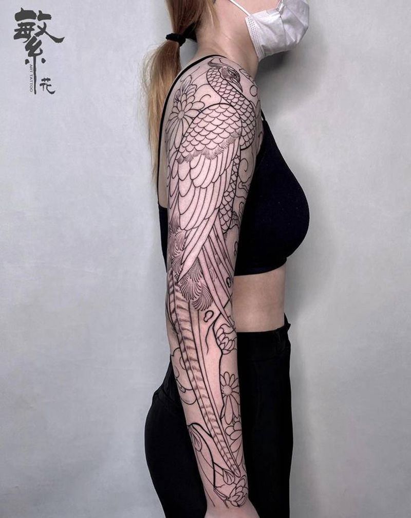 ［极乐锦鹃］老传统纹身图片_手臂老传统锦鹃菊花纹身图案