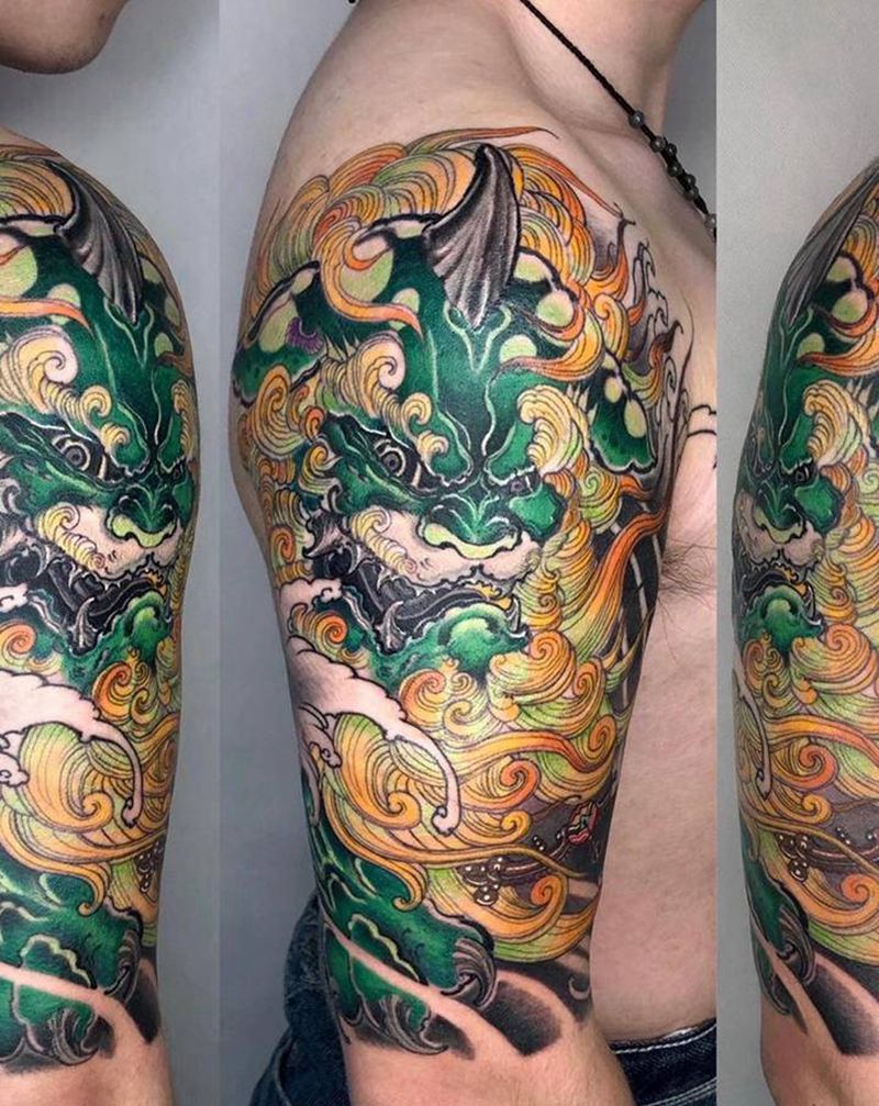 ·＜招财貔貅＞·新传统纹身图片_手臂新传统貔貅纹身图案