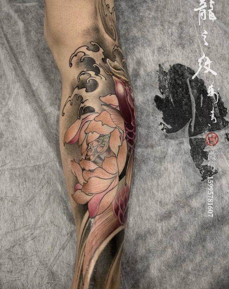 鲤鱼纹身图片_腿部新传统鲤鱼纹身图案