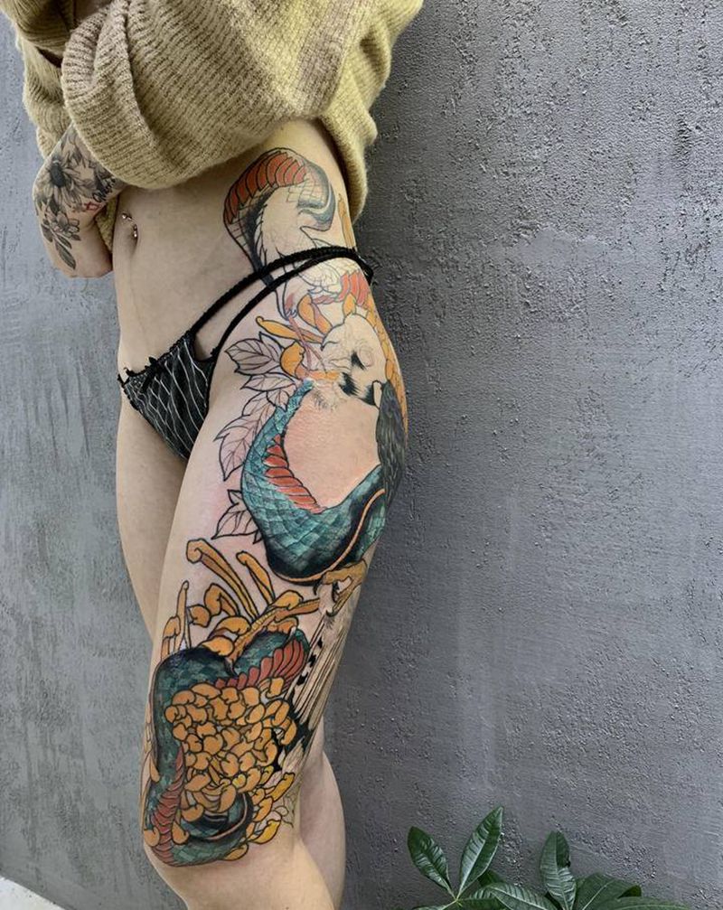 oschhl大腿纹身图片_腿部New School纹身图案