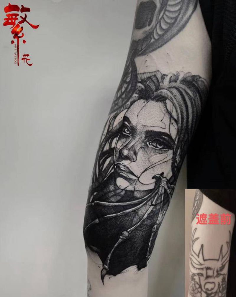 暗黑·欧美女郎·遮盖作品.私设纹身图片_手臂欧美女郎纹身图案