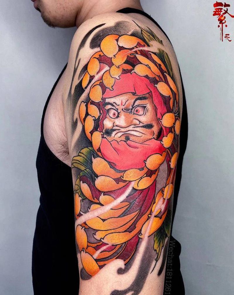 ——·［达摩金蕊］·—— 传统纹身图片_手臂新传统达摩蛋菊花纹身图案