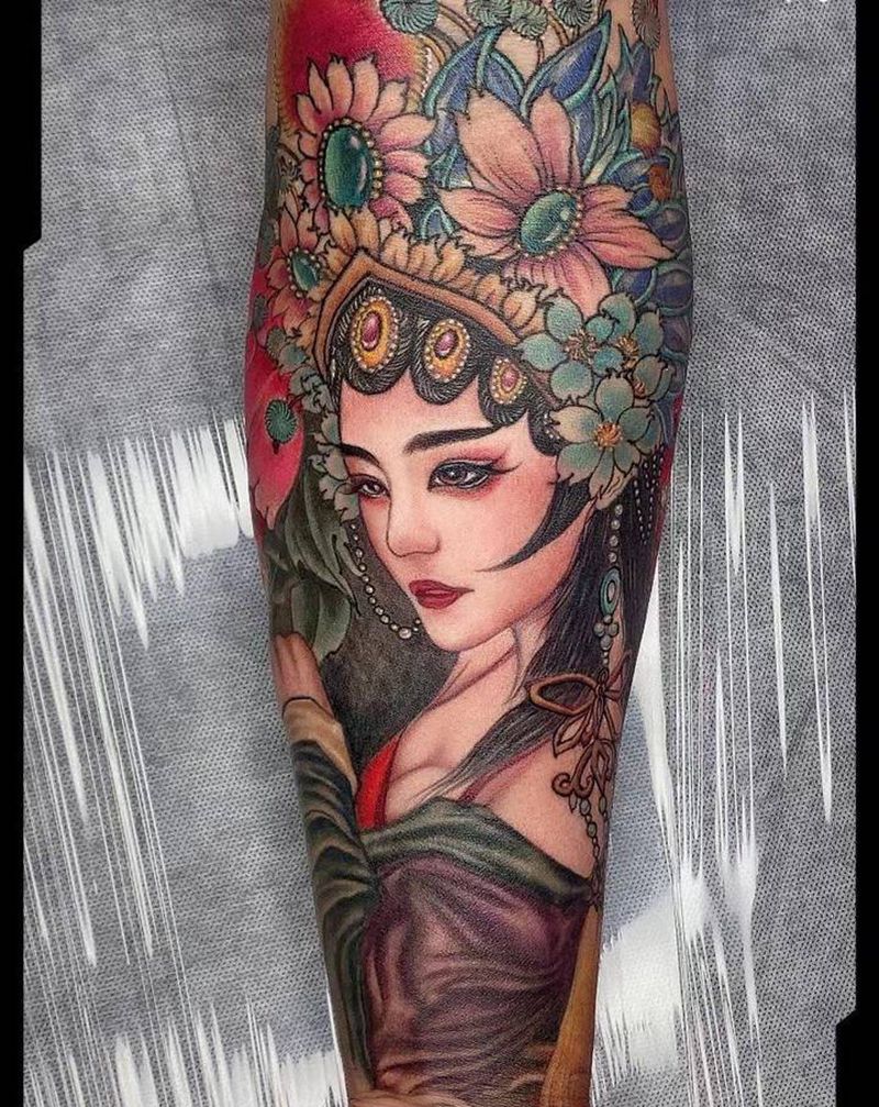 花旦纹身图片_手臂老传统花旦纹身图案