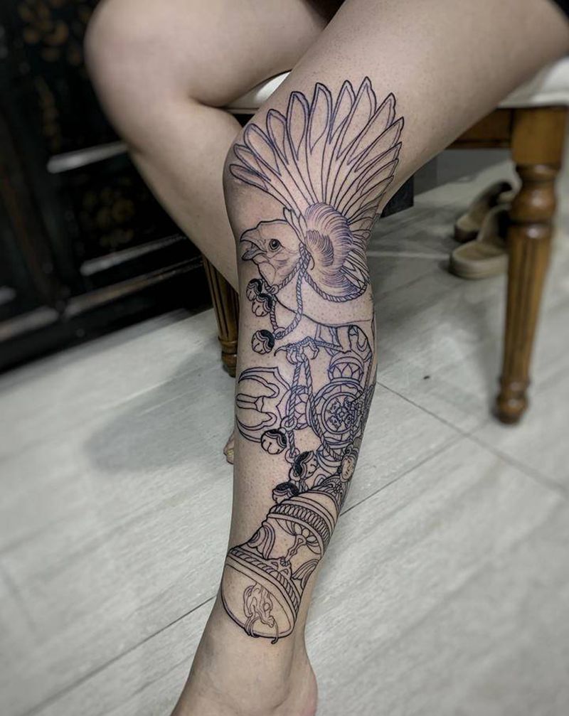 鸟纹身图片_腿部New School纹身图案