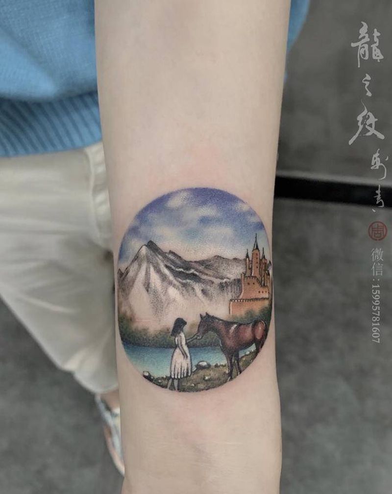 小臂微景纹身图片_手臂水彩微景纹身图案