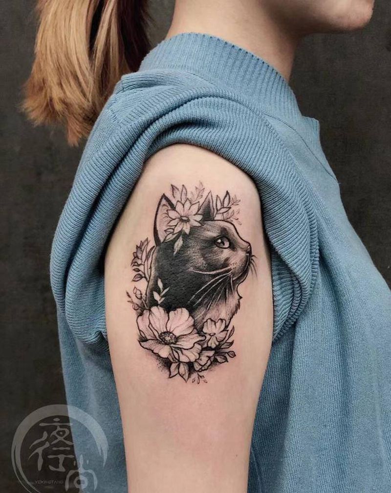 猫咪遮盖纹身图片_手臂新传统纹身图案