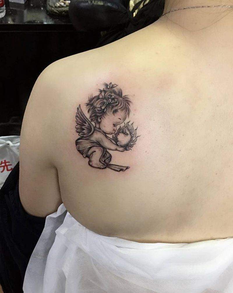 丘比特纹身图片_背部纹身图案