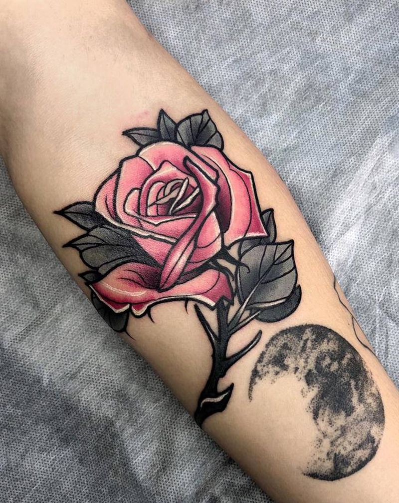 玫瑰  原创一枚纹身图片_手臂New School纹身图案