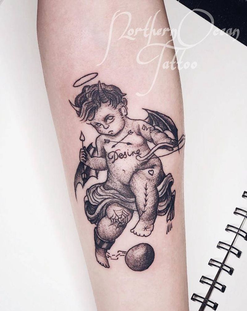 丘比特纹身图片_手臂点刺纹身图案