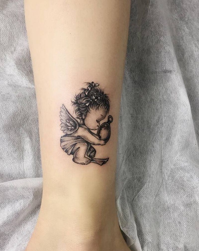 丘比特纹身图片_腿部纹身图案