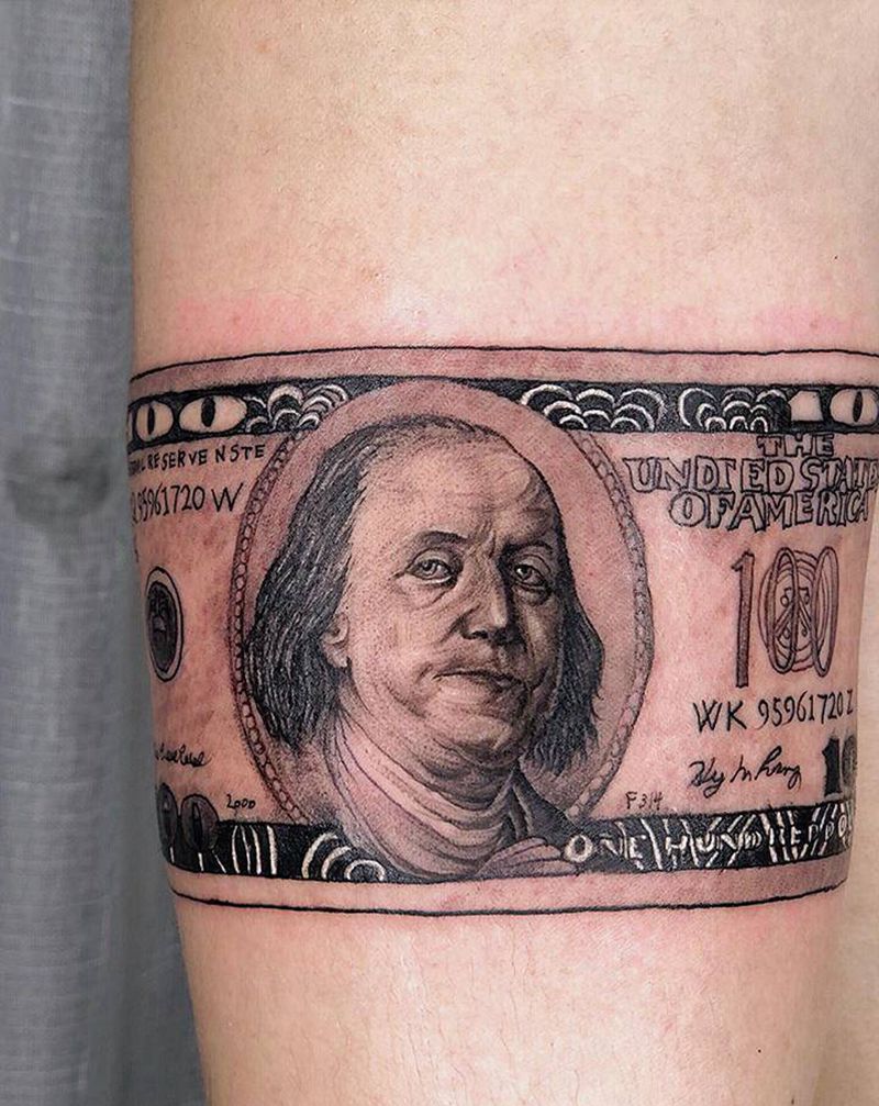 写实美币纹身图片_手部欧美写实纹身图案