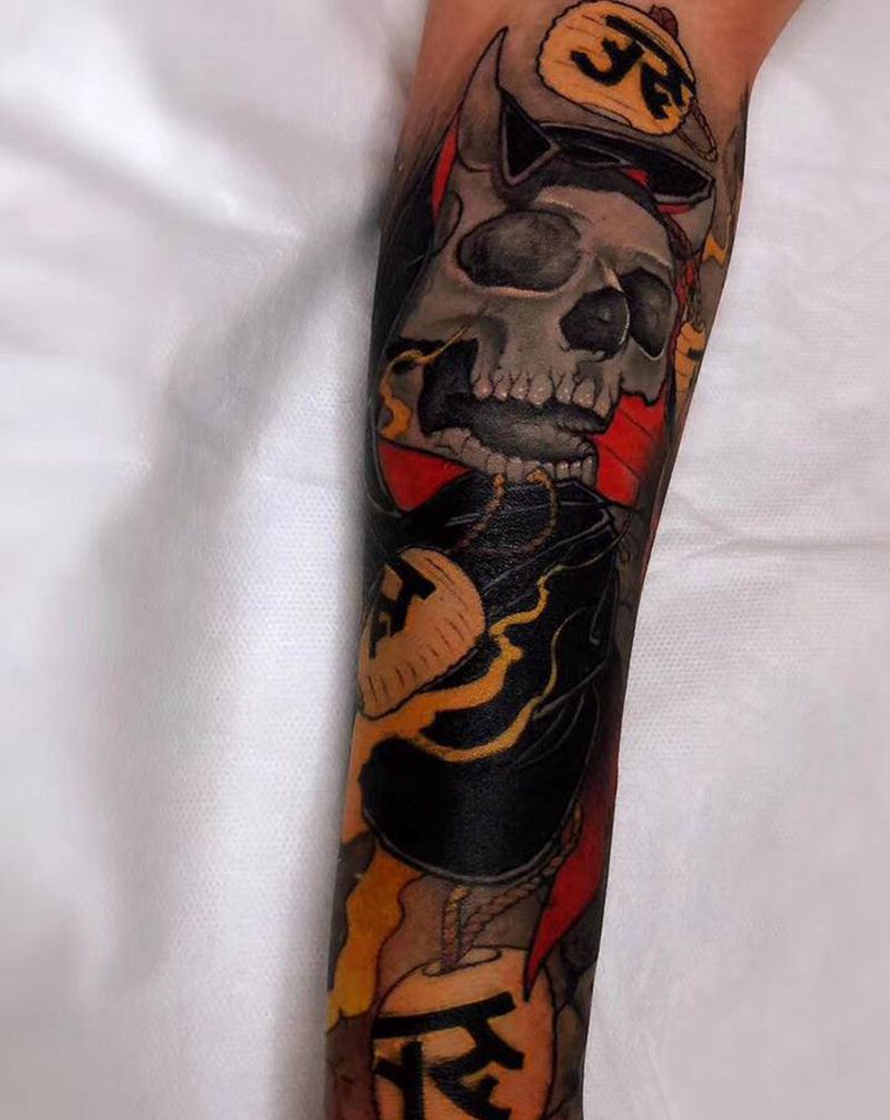 school骷髅纹身图片_手臂Old School纹身图案