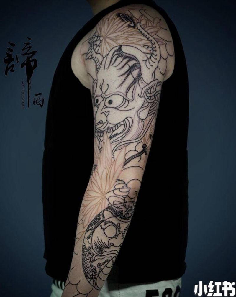 老传统花臂纹身图片_手臂老传统纹身图案