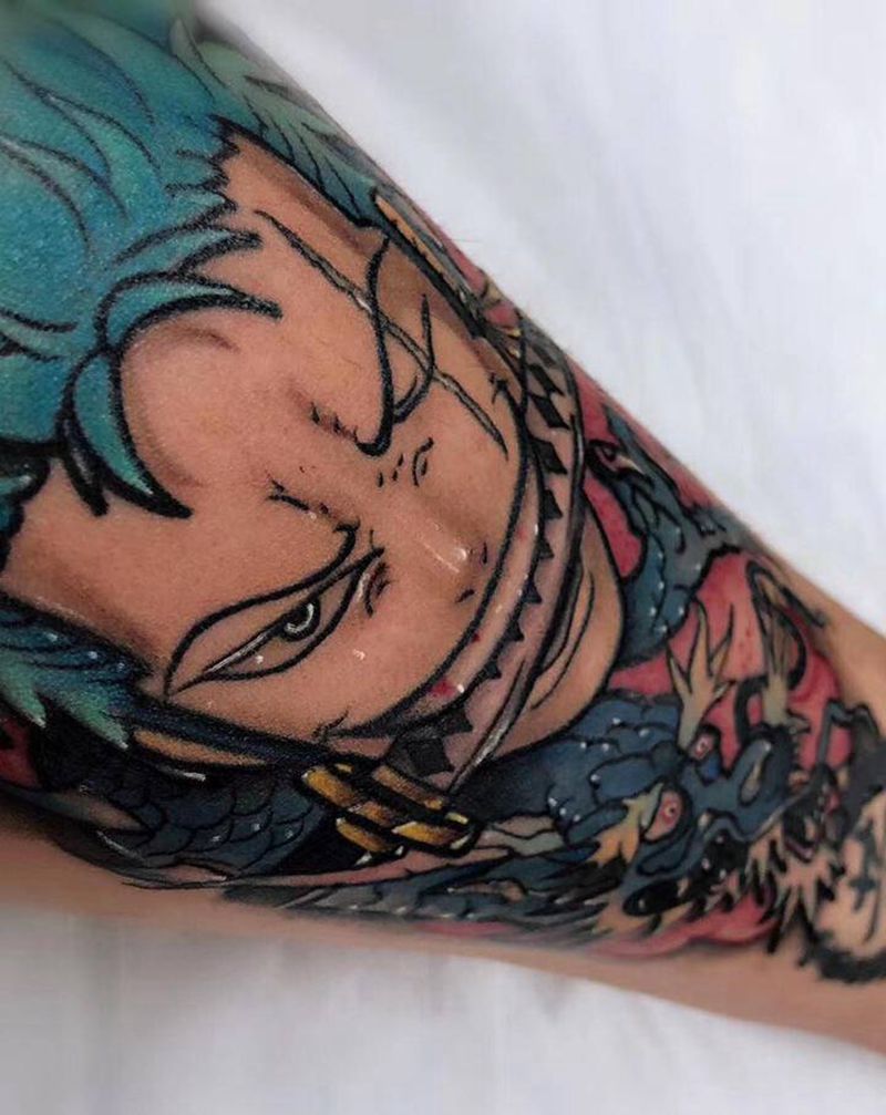 索隆三刀流纹身图片_Old School纹身图案