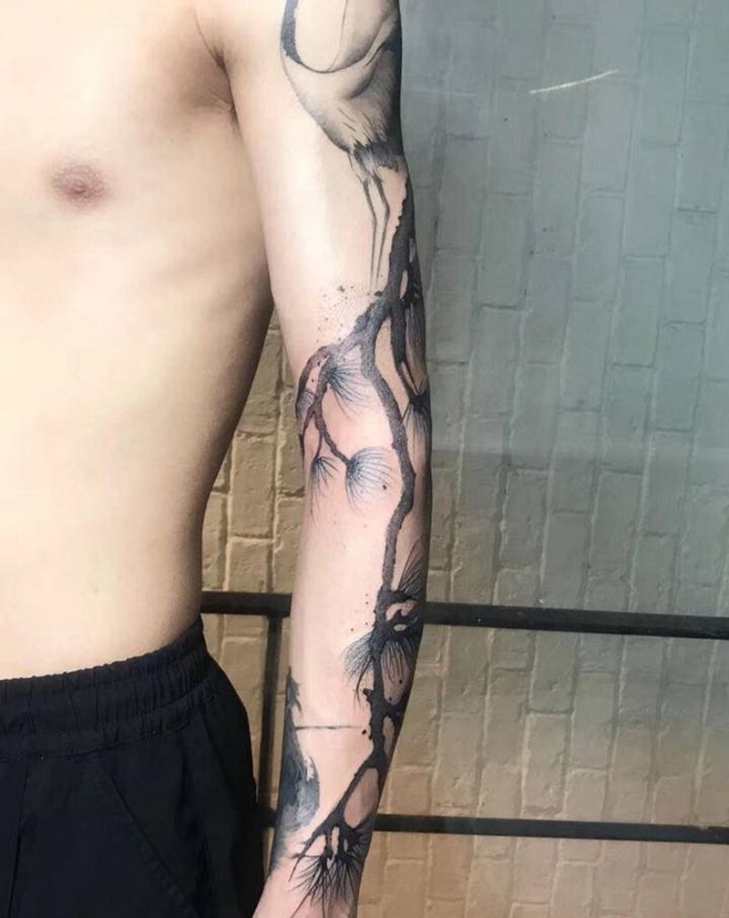 国风拼接纹身图片_手臂水墨纹身图案