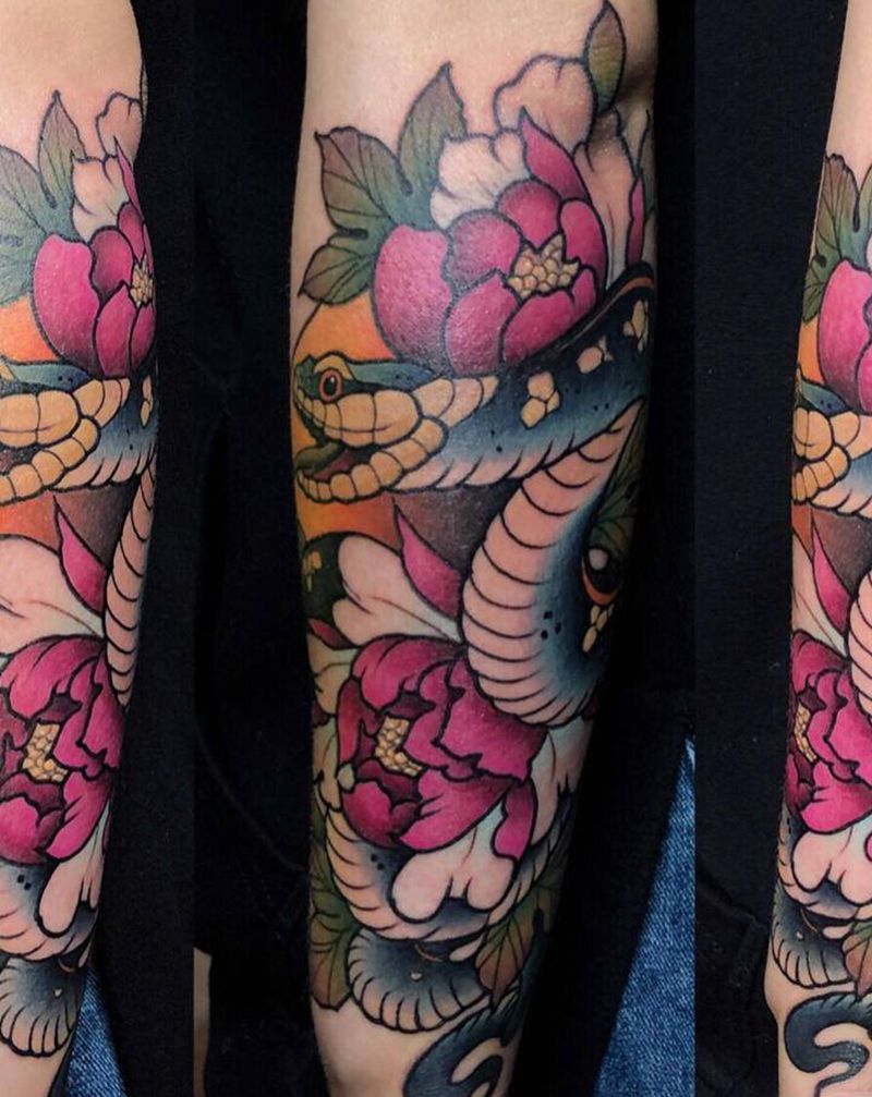 school蛇纹身图片_手臂Old School纹身图案