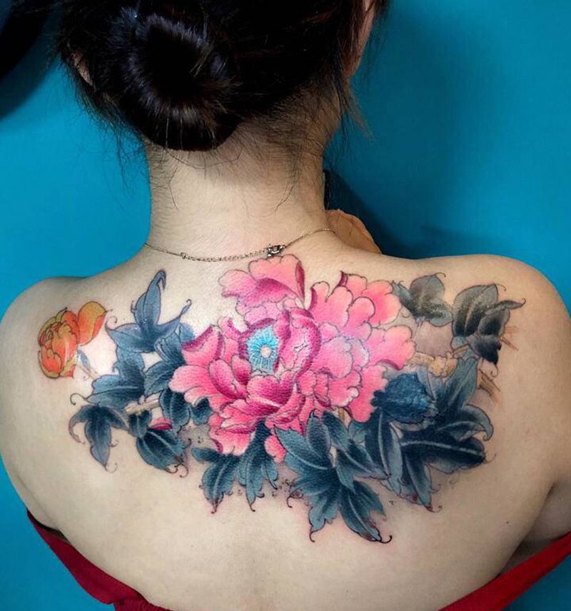 唯有牡丹真国色纹身图片_背部纹身图案