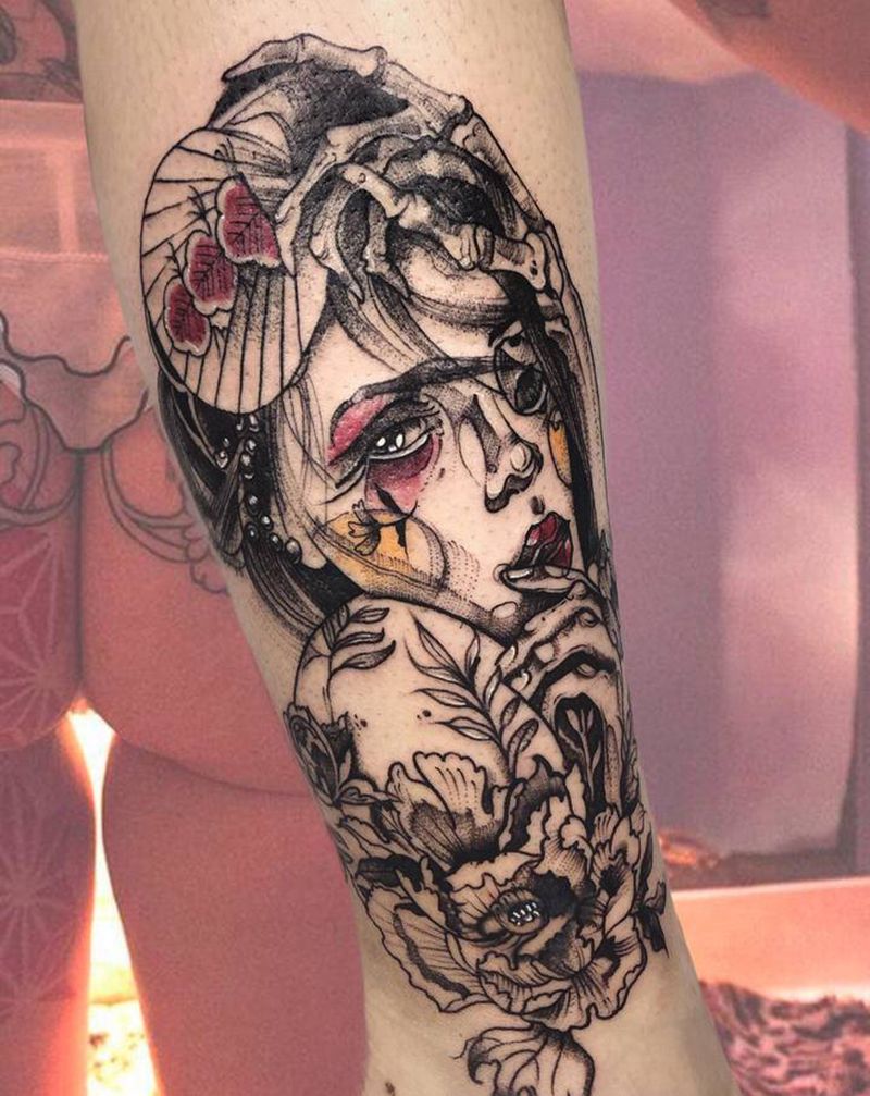 人物纹身图片_腿部纹身图案