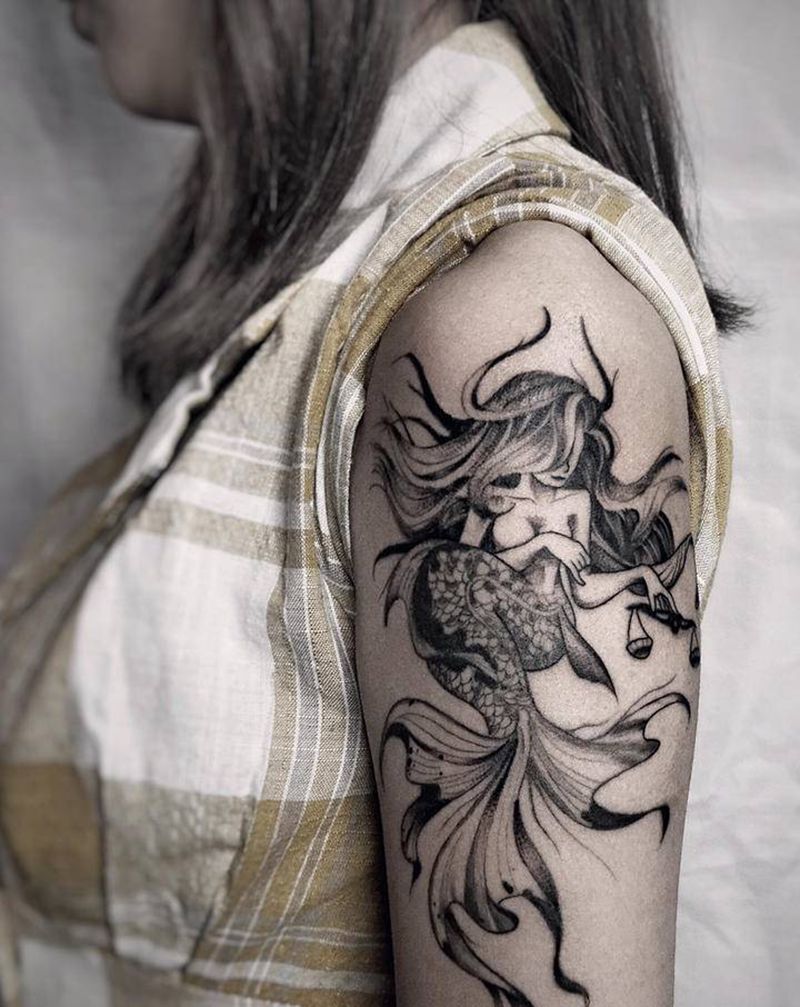 美人鱼纹身图片_手臂纹身图案