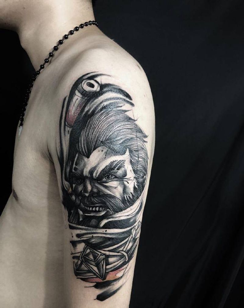 男枪纹身图片_手臂水墨纹身图案