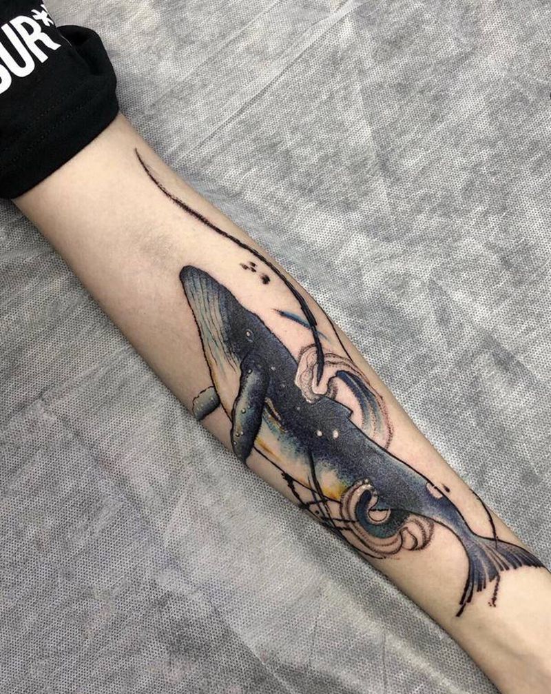 鲸鱼遮盖喽纹身图片_手部纹身图案