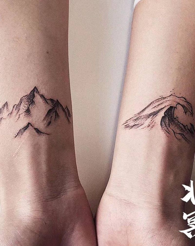 山海纹身图片_手臂点刺纹身图案