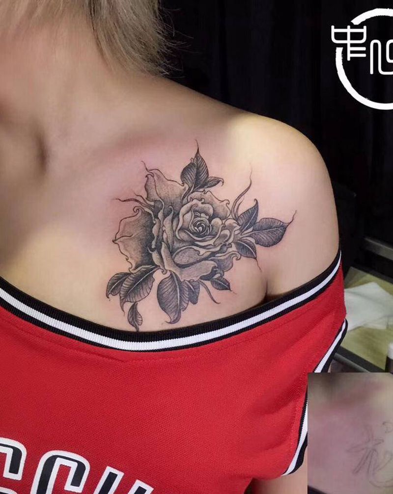 清洗一次后的遮盖【玫瑰】纹身图片_肩部纹身图案