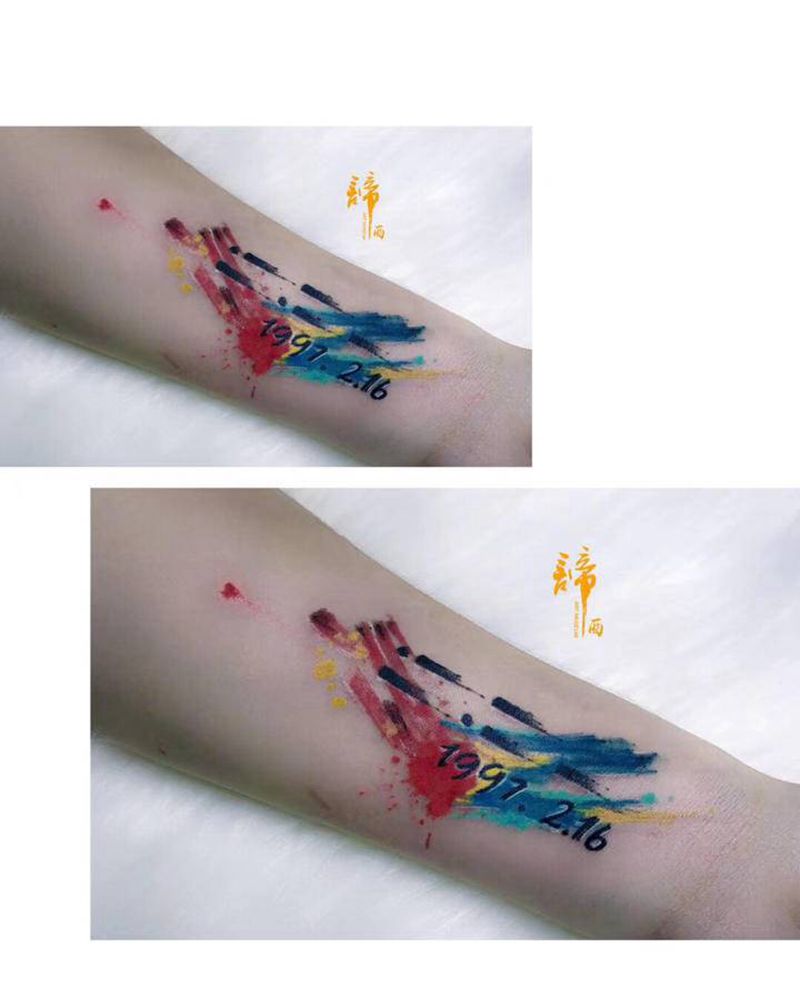 泼墨纹身图片_手臂New School纹身图案