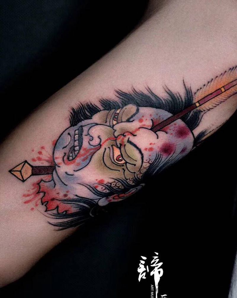 生首纹身图片_手臂老传统纹身图案