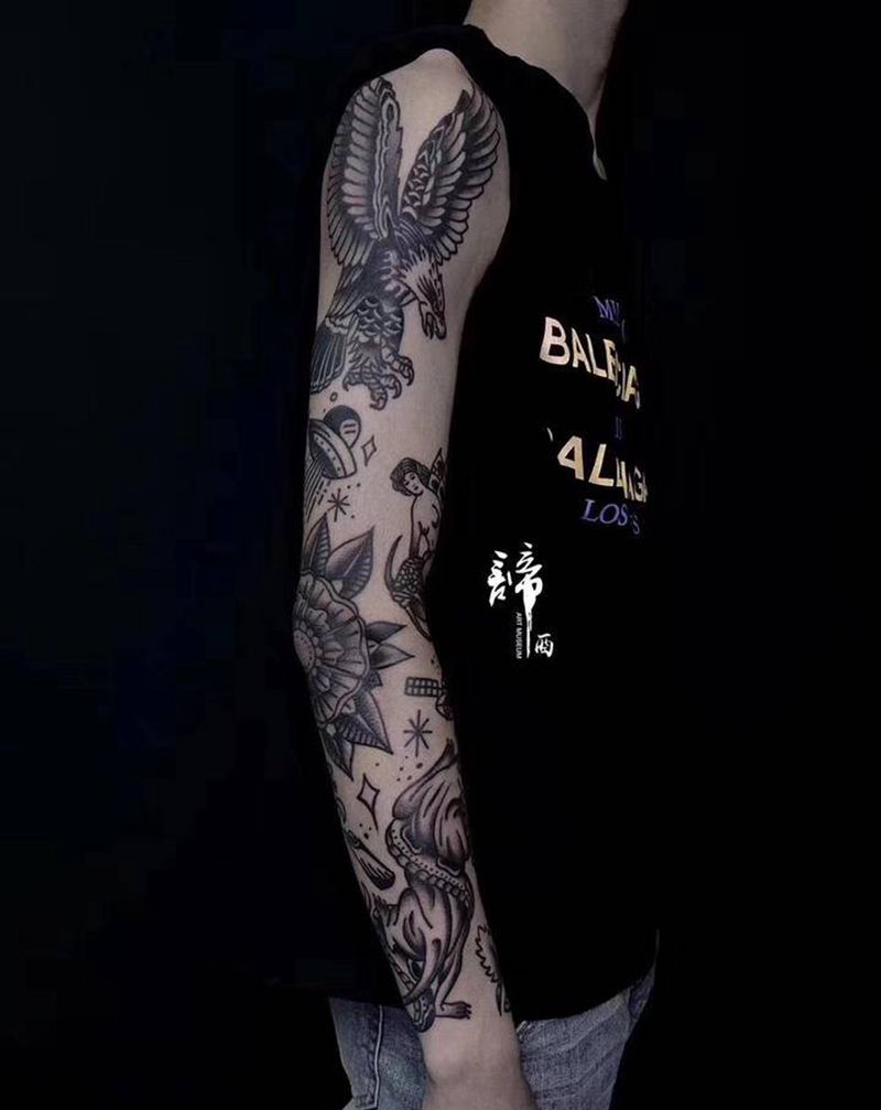 暗黑school花臂纹身图片_手臂Old SchoolNew School纹身图案