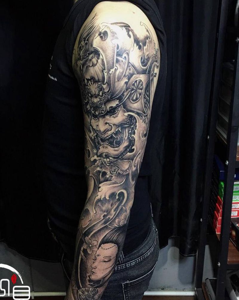 鬼武士与艺妓纹身图片_手臂纹身图案
