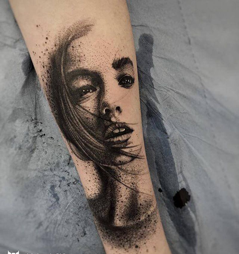 人脸纹身图片_手臂欧美写实纹身图案