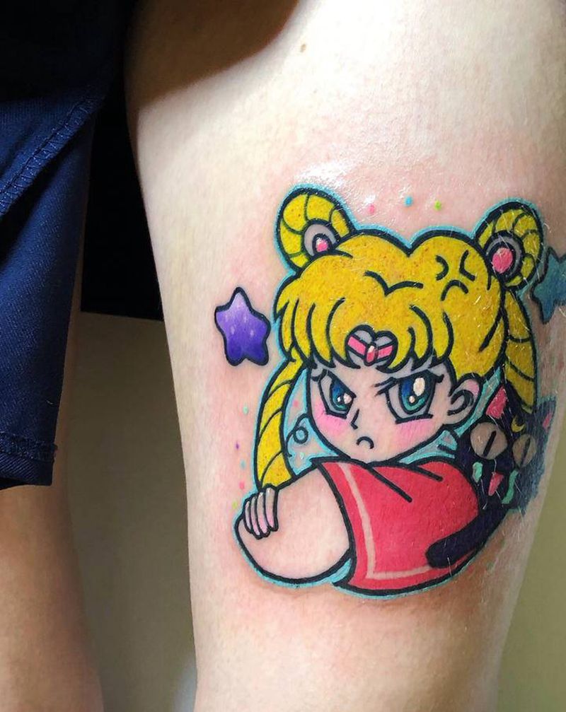 卡通水冰月纹身图片_腿部New School纹身图案