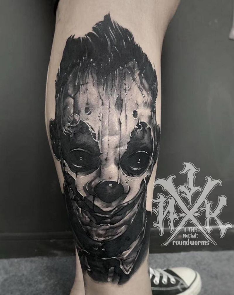 小腿  小丑纹身图片_腿部欧美写实小丑写实暗黑纹身图案