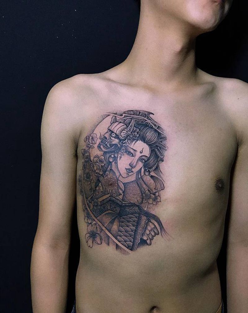 胎记遮盖纹身图片_胸部纹身图案