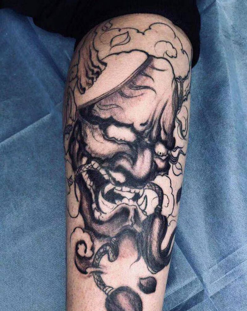 般若纹身图片_腿部新传统纹身图案